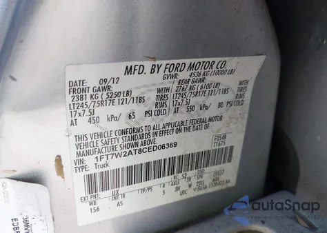 2012 Ford F-250 Xl from USA, damaged, VIN 1FT7W2AT8CED06369